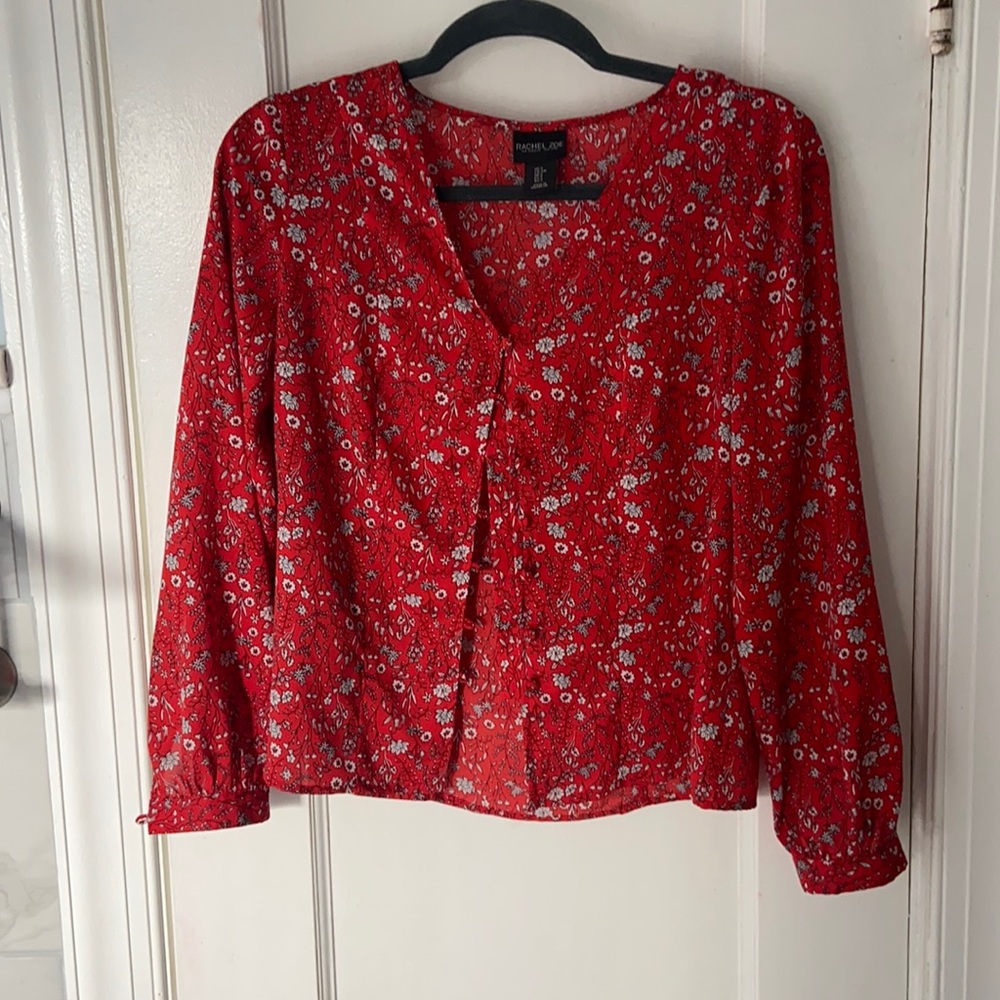 Red floral blouse